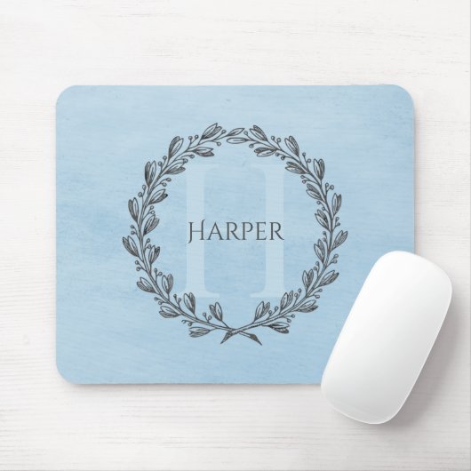 Elegant Wreath Monogram | Blue Mouse Pad Mousepad (Mit Mouse)