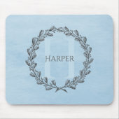 Elegant Wreath Monogram | Blue Mouse Pad Mousepad (Vorne)