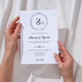 Elegant Wreath Monogram Foto Wedding Einladung