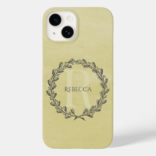 Elegant Wreath Monogram | Gelb Case-Mate iPhone Hülle (Rückseite)