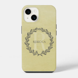 Elegant Wreath Monogram | Gelb iPhone 14 Hülle