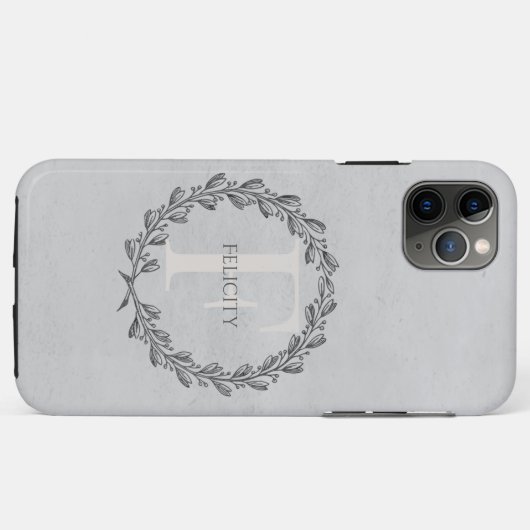 Elegant Wreath Monogram | Grau Case-Mate iPhone Hülle (Rückseite (Horizontal))