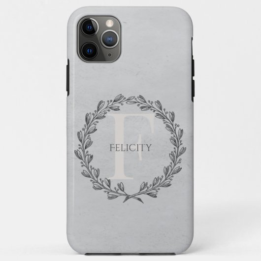 Elegant Wreath Monogram | Grau Case-Mate iPhone Hülle (Rückseite)