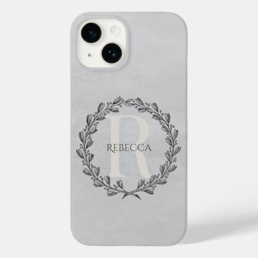 Elegant Wreath Monogram | Grau Case-Mate iPhone Hülle (Rückseite)