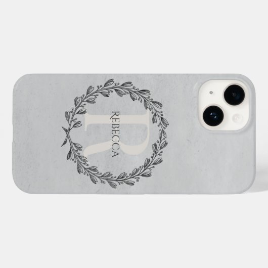 Elegant Wreath Monogram | Grau Case-Mate iPhone Hülle (Rückseite (Horizontal))