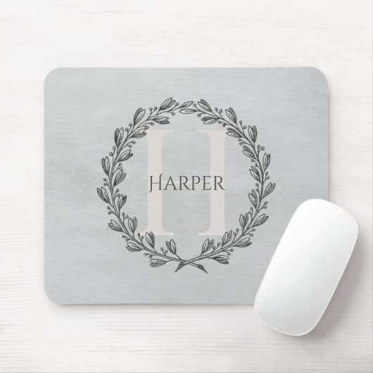 Elegant Wreath Monogram | Grau Mousepad (Mit Mouse)