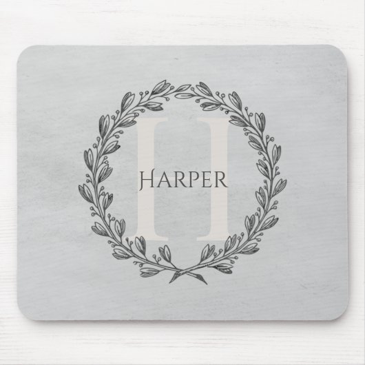 Elegant Wreath Monogram | Grau Mousepad (Vorne)