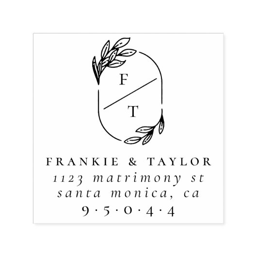 Elegant Wreath Monogram | Hochzeitsfeier Rücksende Permastempel (Design)