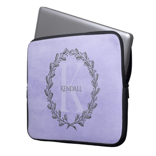 Elegant Wreath Monogram | Lila Laptop-Sieb Laptopschutzhülle (Vorderseite Links)