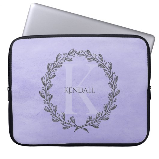 Elegant Wreath Monogram | Lila Laptop-Sieb Laptopschutzhülle (Vorderseite)