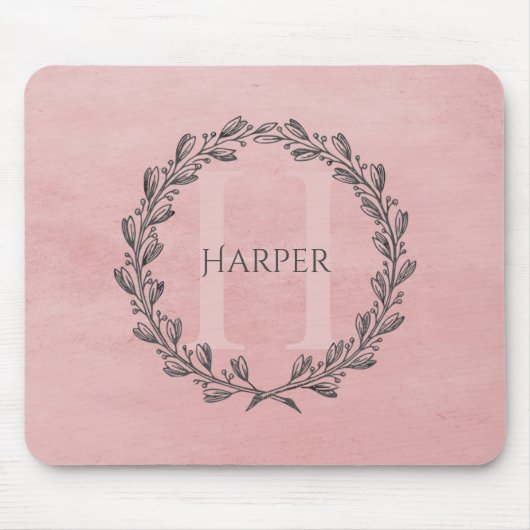 Elegant Wreath Monogram | Pink Mouse Pad Mousepad (Vorne)