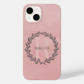 Elegant Wreath Monogram | Rosa Case-Mate iPhone 14 Hülle