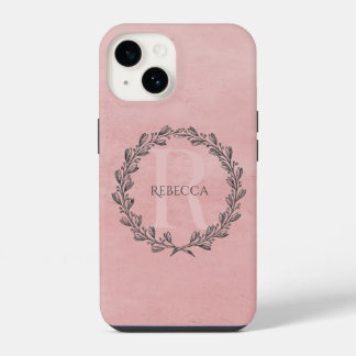 Elegant Wreath Monogram | Rosa iPhone 14 Hülle