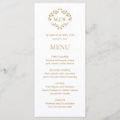 Elegant Wreath Monogram Wedding Gold Menükarte (Vorderseite)