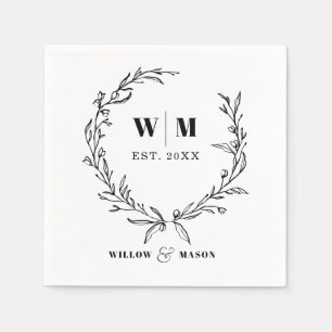 Elegant Wreath Monogram Wedding Napkins Serviette