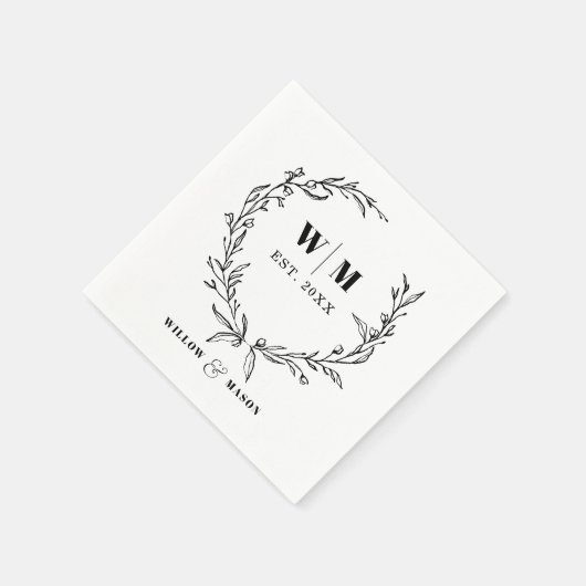 Elegant Wreath Monogram Wedding Napkins Serviette (Ecke)