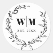 Elegant Wreath Monogram Wedding Runder Aufkleber (Vorderseite)