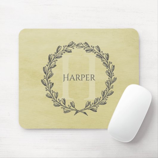 Elegant Wreath Monogram | Yellow Mouse Pad Mousepad (Mit Mouse)