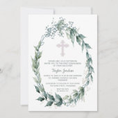Elegant Wreath Pink Cross First Communation Einladung (Vorderseite)