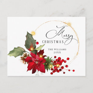 Elegant Wreath Poinsettia Mistletoe Weihnachten Postkarte