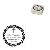 Elegant Wreath Religious Cross Rücksendeadresse Gummistempel (Stempel)