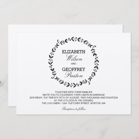 Elegant Wreath Rustic Kraft Wedding Einladung (Vorne/Hinten)