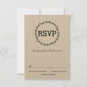 Elegant Wreath Rustic Kraft Wedding RSVP Karte