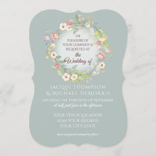 Elegant Wreath Silvery Sage Boho Floral Wedding Einladung