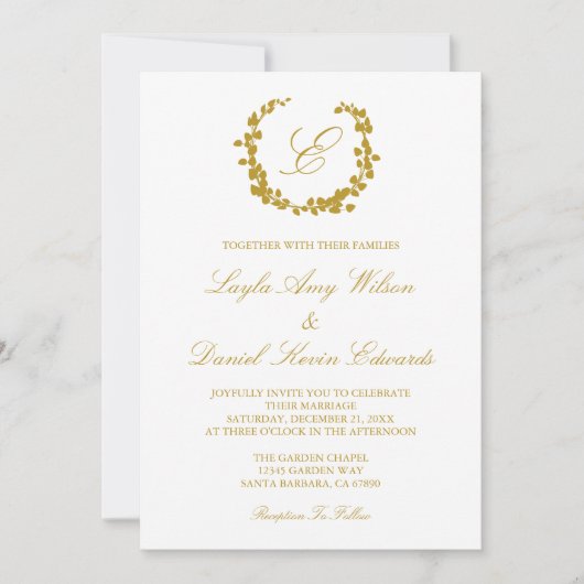 Elegant Wreath Wedding Einladung (Vorderseite)