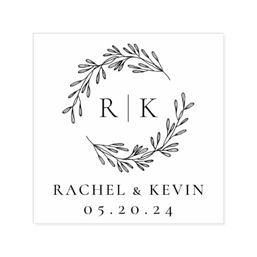 Elegant Wreath Wedding Initial Monogram Permastempel (Design)