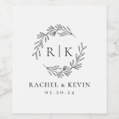 Elegant Wreath Wedding Initial Monogram Weinetikett (Einzelnes Label)