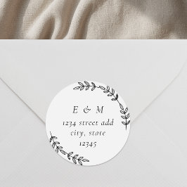 Elegant Wreath Wedding Monogram Rücksendeadresse Runder Aufkleber