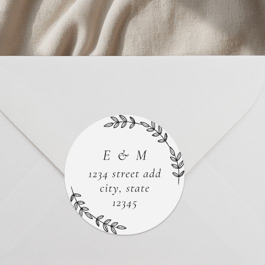 Elegant Wreath Wedding Monogram Rücksendeadresse Runder Aufkleber