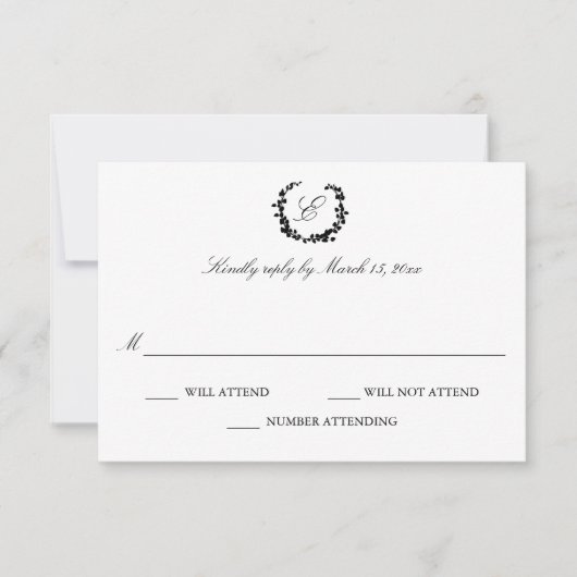 Elegant Wreath Wedding RSVP Karte (Vorderseite)
