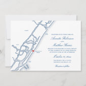 Elegant Wrightsville Beach NC Map Wedding Einladung (Vorderseite)