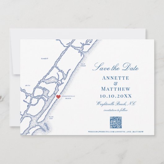 Elegant Wrightsville Beach QR Code Wedding Save The Date (Vorderseite)