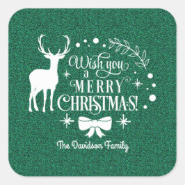 Elegant wünscht dir ein schlichtes CHRISTMAS-grüne Quadratischer Aufkleber