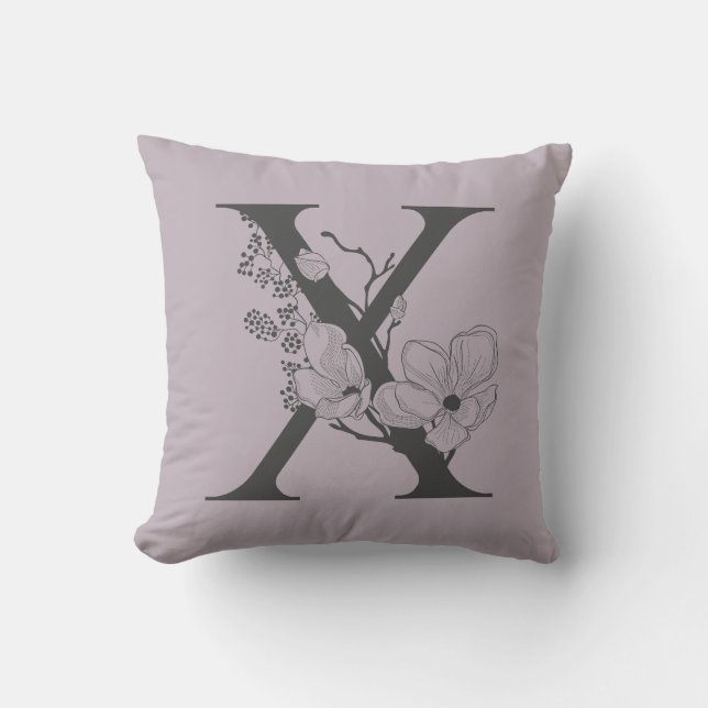 Elegant X Boho Floral Monogram Initial Lilac Gray Kissen (Vorderseite)