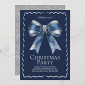 Elegant XL Bow Blue Silver Glitzer Weihnachts-Part Einladung (Vorne/Hinten)