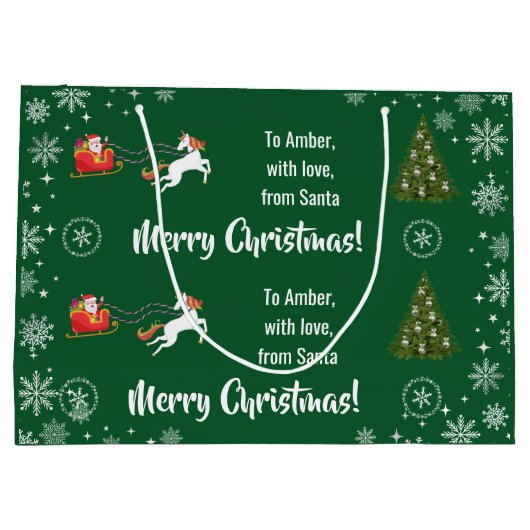 Elegant Xmas Sleigh Einhorn Persönlich machen Große Geschenktüte (Rückseite)