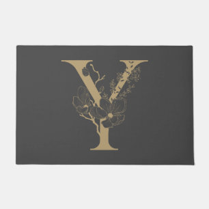 Elegant Y Boho Floral Monogram Initial Gray Gold Fußmatte