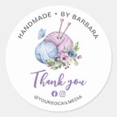 Elegant Yarn Knitting Needles Danke Runder Aufkleber (Vorderseite)