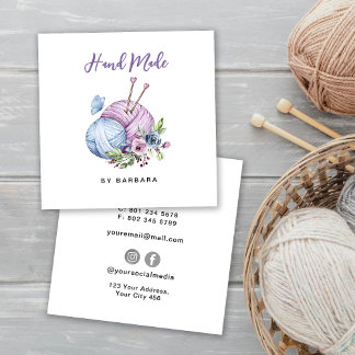 Elegant Yarn Knitting Needles Quadratische Visitenkarte