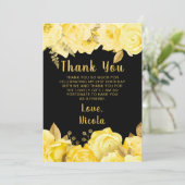Elegant Yellow and Gold Flowers Birthday Party Dankeskarte (Stehend Vorderseite)