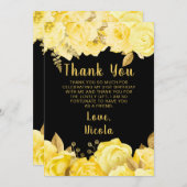 Elegant Yellow and Gold Flowers Birthday Party Dankeskarte (Vorne/Hinten)