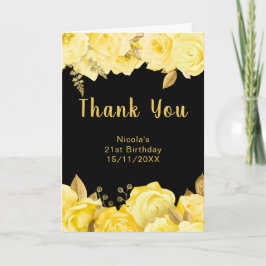 Elegant Yellow and Gold Flowers Birthday Party Dankeskarte