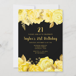 Elegant Yellow and Gold Flowers Birthday Party Einladung