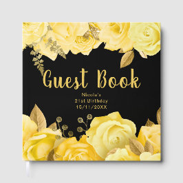 Elegant Yellow and Gold Flowers Birthday Party Gästebuch