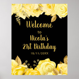 Elegant Yellow and Gold Flowers Birthday Party Poster
