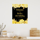 Elegant Yellow and Gold Flowers Birthday Party Poster (Küche)